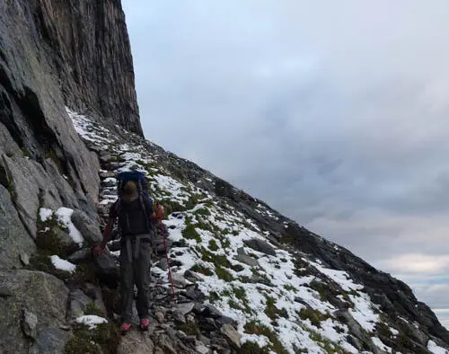 Hiking into Mulvey with a little bit of fresh snow on the ground